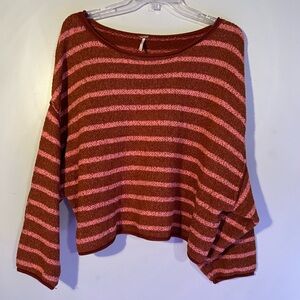 Free People Slouch Oversized Sweater in Striped Light Brown/Tan and Pink X Small